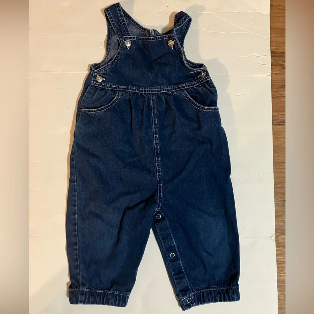 Vintage Baby Gap Blue Jean Overalls Snap Inseam Size 18/24 month